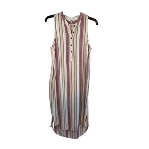 Splendid Shirt Dress‎ Womens Medium Multicolor Picnic Striped Linen Pleated